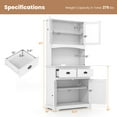 thumbnail image 3 of Costway 67" Kitchen Buffet Freestanding Pantry Cabinet Sideboard with Tempered Glass Doors White, 3 of 10