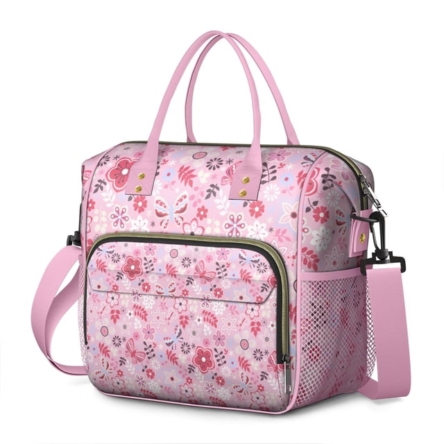 Floral and Bee Print Insulated Lunch Tote - Leakproof & Waterproof Bag for Daily Use, Multi-Pocket