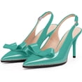 thumbnail image 3 of Women's Sexy Slingbacks Bow Stiletto Heels Closed Pointed Toe Pumps Bead Buckle Strap High Heels Dress Shoes, 3 of 12