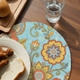 thumbnail image 3 of Turquoise Boho Floral Round 13 Inch Placemats Set of 2, Vintage Abstract Art Ethnic Flowers HeatResistant Non Slip Place Mats for Dining Table, Wipeable Braided Kitchen Table Mats for Housewarming, 3 of 9