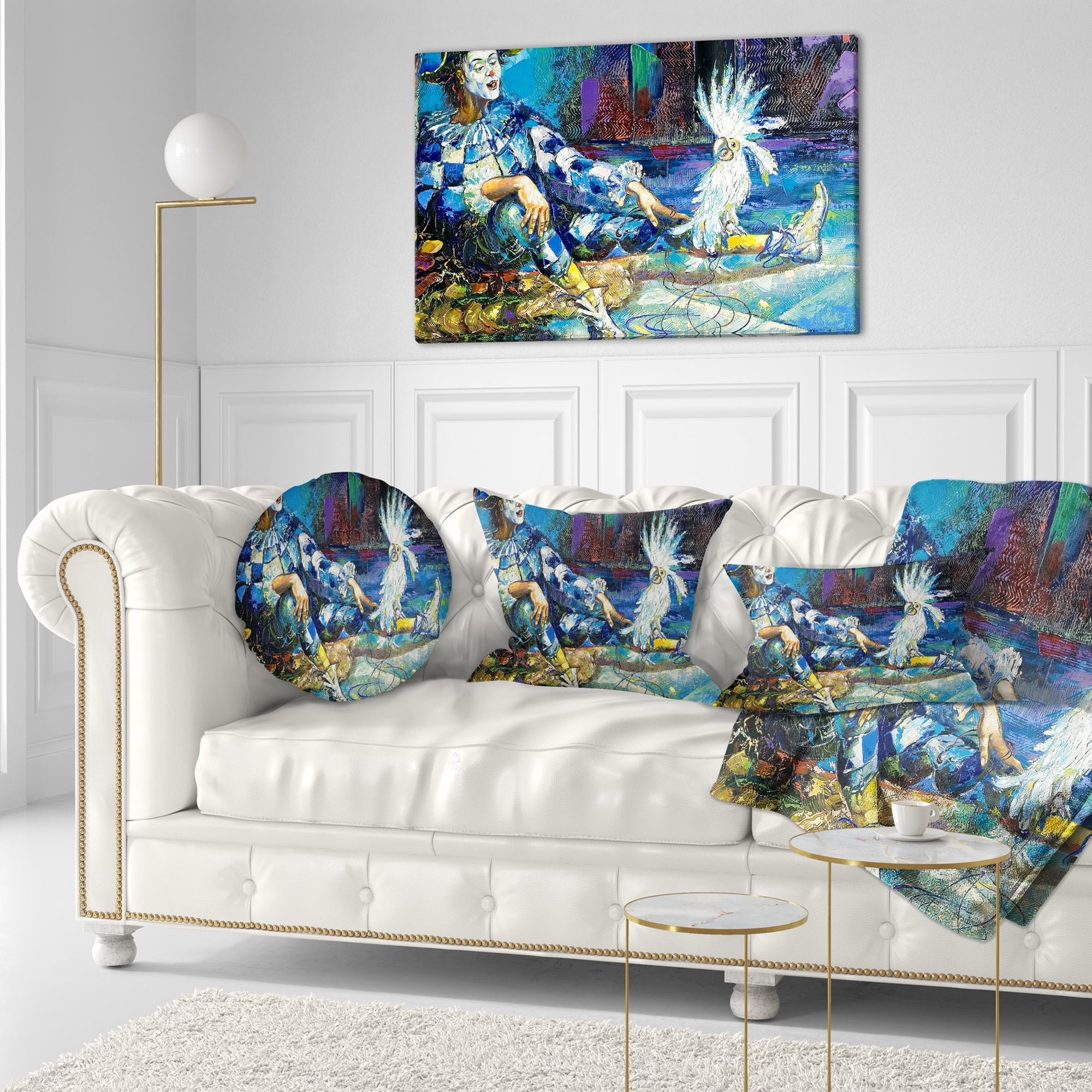Designart The Harlequin and White Parrot - Contemporary Throw Pillow - 12x20