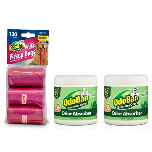 OdoBan Pet Waste Pickup Bags, 240 Count, and 2 Solid Odor Absorbers