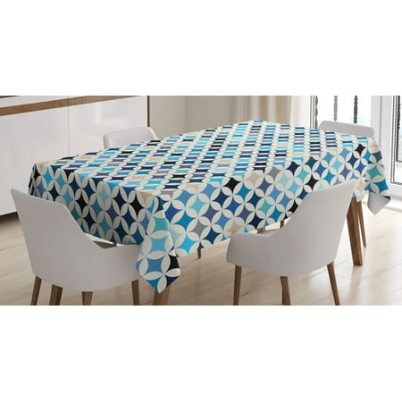 Tone Geometric Circles - Modern Decor Tablecloth, Geometric Circles with Half Round Like Square Blue Tones Mix Image Backdrop , Rectangular Table Cover for Dining Room Kitchen, 60 X 84 Inches, Multicolor, by Ambesonne