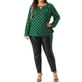 thumbnail image 2 of Agnes Orinda Women's Plus Size Metallic Shiny Dots Shirt V Neck Long Sleeve Blouse Gilding Sparkly Tops 1X Green, 2 of 6