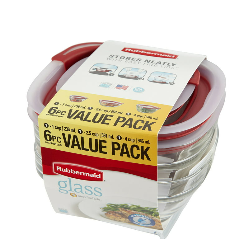 Rubbermaid Easy Find Lids Glass Food Storage and Meal Prep Containers, Set  of 3 (6 Pieces Total)