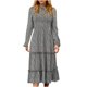 thumbnail image 1 of Vestido bohemio ahumado con cuello redondo y manga larga de Color liso para mujer de otoño e invierno Fridja  yut6217, 1 of 7