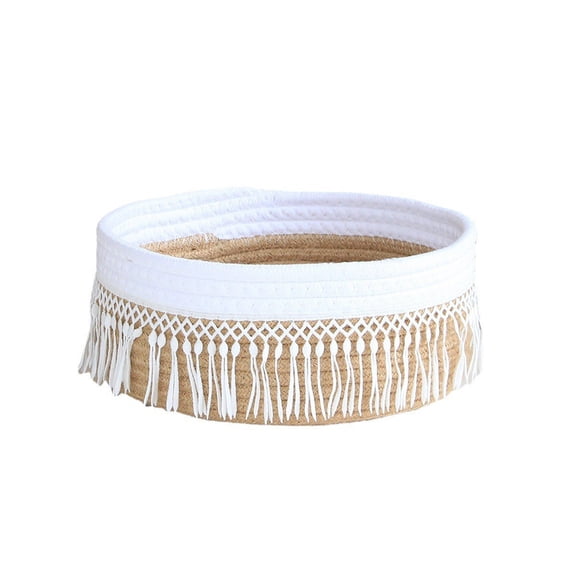 huntermoon Tassel Storage Basket Jute and Cotton Rope White Cosmetic Box Household Products Home Organization