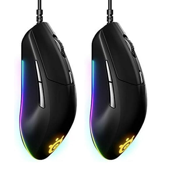 SteelSeries Rival 3 Gaming Mouse - 8,500 CPI TrueMove Core Optical Sensor - 6 Programmable Buttons - Split Trigger Buttons - Brilliant Prism RGB Lighting, Ergonomic, Black (Pack of 2)