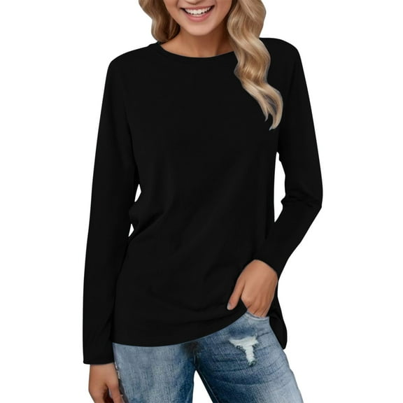 Womens Summer Tops plus Size Pullover Sweaters Ladies Long Sleeve Button Shirt Womens Plain Long Sleeve Shirts under Scrub Shirt Summer Shirts for Women Trendy Rave on Clearance Black L