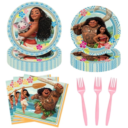 Forfamy Moana Birthday Plates and Napkins Party Supplies, Moana Birthday Party Decorations Set for Kids, Blue, 80Pcs Serve 20 Guests