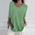thumbnail image 2 of Krdevn Women Spring Casual 3/4 Sleeve Solid Color V Neck Loose Pullover Knit Fall Sweaters Tops,Women's Tops, Tees & Blouses,Size:M, 2 of 5