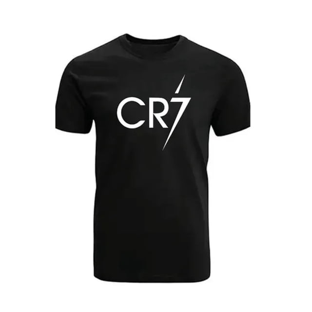 Camisa con cuello polo y estampado del logotipo CR7 negra para hombres y niños