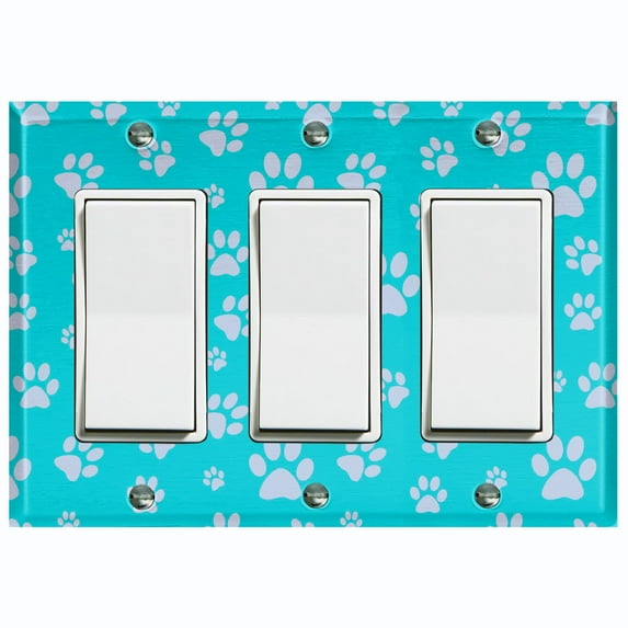 Metal Light Switch Plate Cover Puppy Dog Paw Prints Teal Gray DOG034