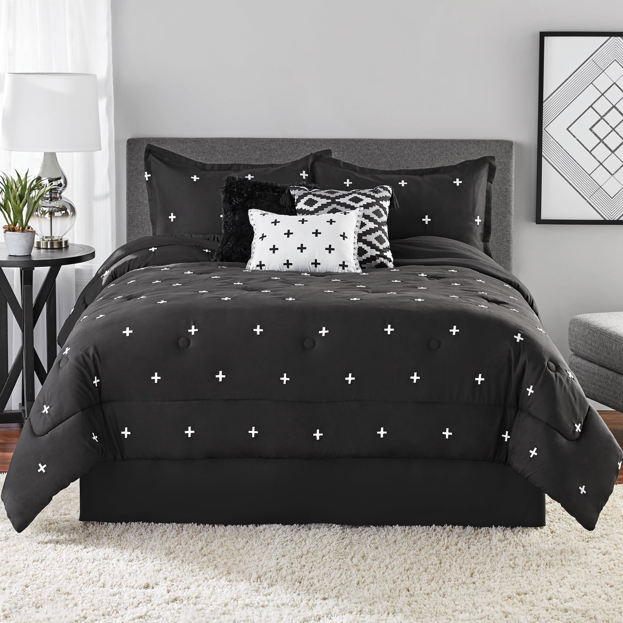 Mainstays Embroidered Cross 7 Piece Comforter Bedding Set Walmart Com Walmart Com