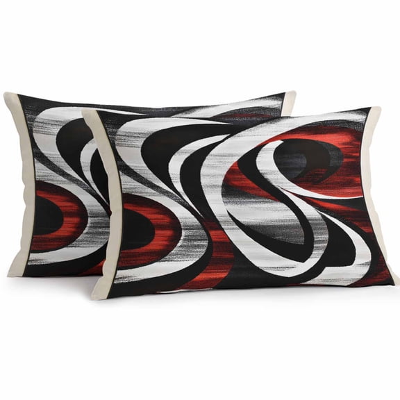 Modern Seamless Stitching Outdoor Pillow Covers Pack of 2 Black Red Geometric Waterproof Throw Pillow Covers Decorative Cushion Cases for Patio Garden Tent Balcony Couch 20x12 inch