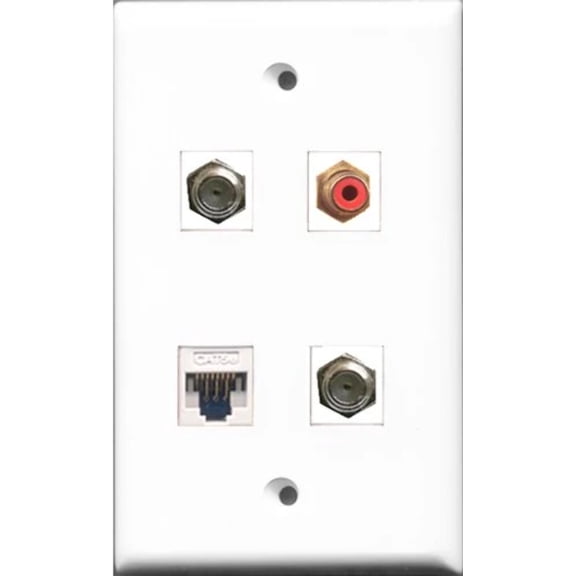RiteAV 1 Port RCA Red 2 Port Coax Cable TV- F-Type and 1 Port Cat5e Ethernet White Wall Plate