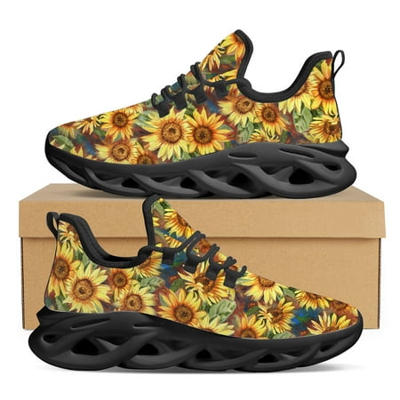 

Doginthehole Beautiful Yellow Sunflower Pattern Women s Vulcanized Shoes Comfortable Lightweight Sneakers Women s Lace-Up Flats