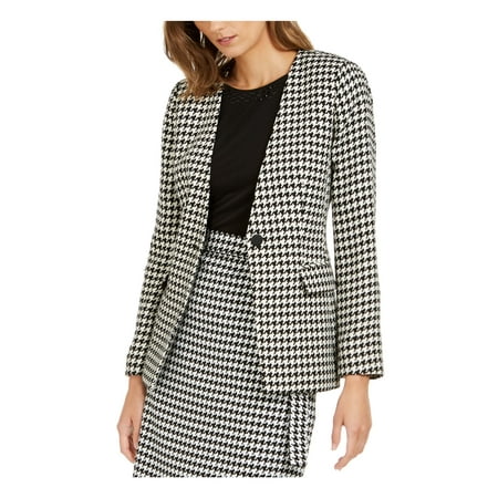 CALVIN KLEIN Womens Black Houndstooth Suit Jacket Petites Size: 2P