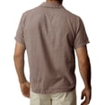 thumbnail image 3 of Slim Fit Solid Color Shirts for Men Button Down Short Sleeve Formal Business Blouse Cotton Linen Wedding Gauze Shirts Brown M, 3 of 3
