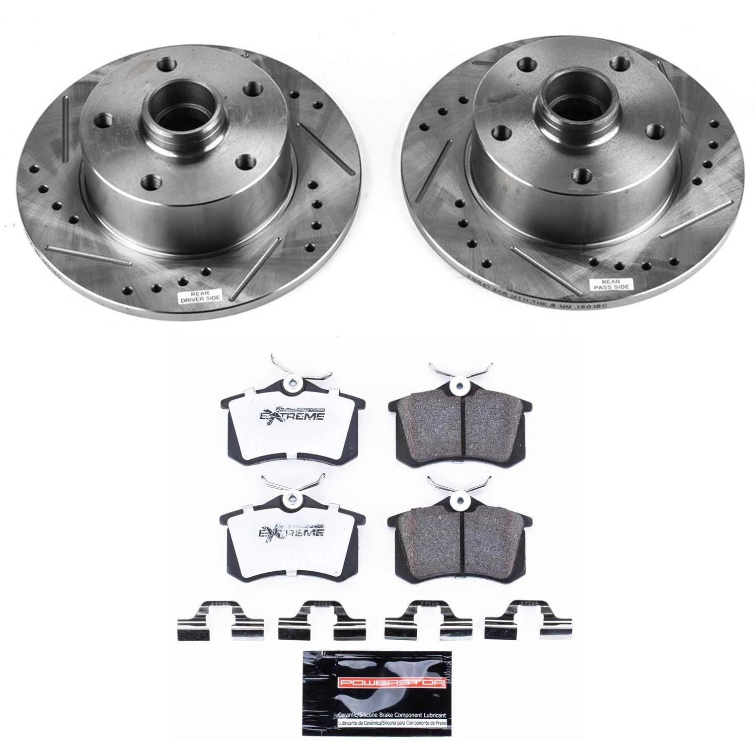 PowerStop Rear Z26 Street Warrior Carbon-Fiber Ceramic Brake Pad and Drilled and Slotted Rotor Kit Fits: AUDI Select Models K3064-26
