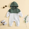 thumbnail image 2 of Okbabeha Newborn Baby Boy Clothes Color Block Long Sleeve Zipper Hooded Romper with Pocket Long Sleeve Onesie Outfit Fall Winter Warm Clothes, 2 of 4
