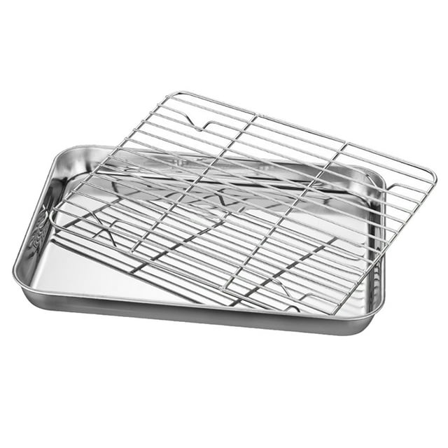 Amdohai Stainless Steel Flat Bottom Baking Tray with Mesh Set