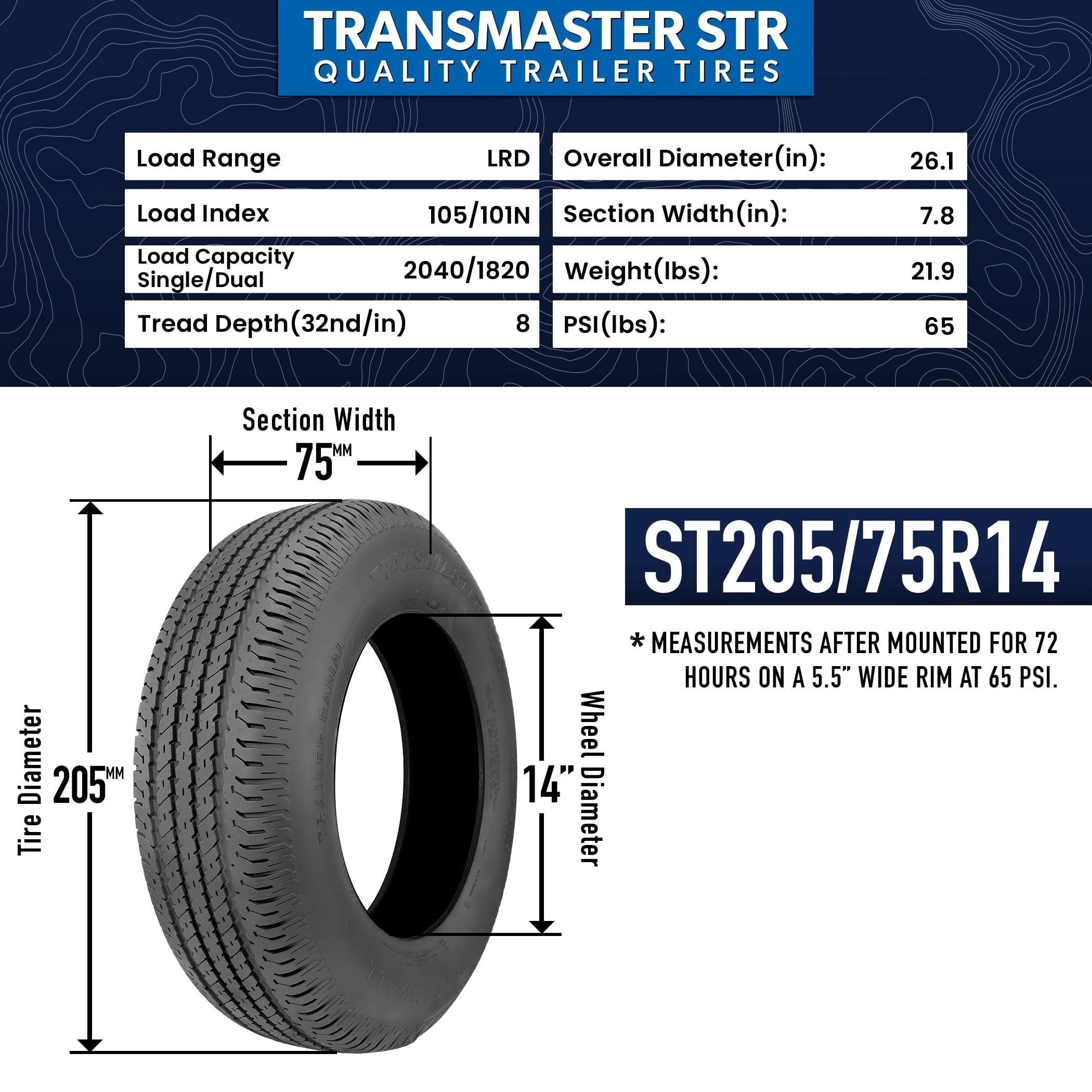 Greenball Transmaster ST205/75R14 LRD Hi-Speed Special Trailer Radial Tire (Tire Only)