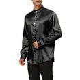 thumbnail image 4 of Lars Amadeus Men's Satin Band Collar Long Sleeve Slim Fit Solid Dress Shirts, 4 of 6