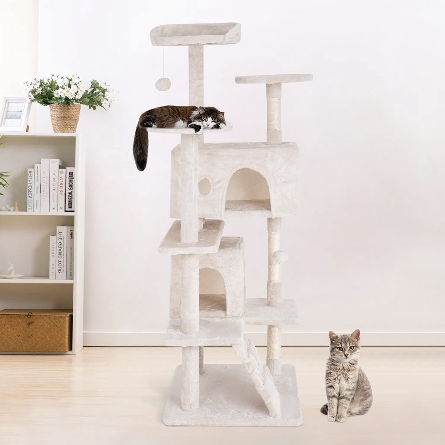 YRLLENSDAN 54 inch Tall Cat Tree Tower for Indoor Cats, Large Cat Tower with Scratching Post, Cat Climbing Tower with Cat Tree House, Sturdy Cat Condo, Beige