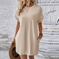 thumbnail image 2 of MaFYtyTPR Women's Summer T-Shirt Dresses Casual Fashion Crew Neck Rolled Short-Sleeve Loose Solid Color Dress Beige L, 2 of 5