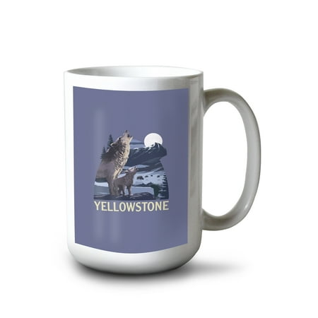 

Lantern Press 15 fl oz Ceramic Mug Yellowstone National Park Wyoming Elk and Sunset Contour Dishwasher & Microwave Safe