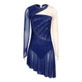 thumbnail image 3 of iixpin Women's Shiny Rhinestone Lyrical Dance Costumes Long Sleeve Asymmetrical Figure Ice Skating Dress Navy Blue L, 3 of 5