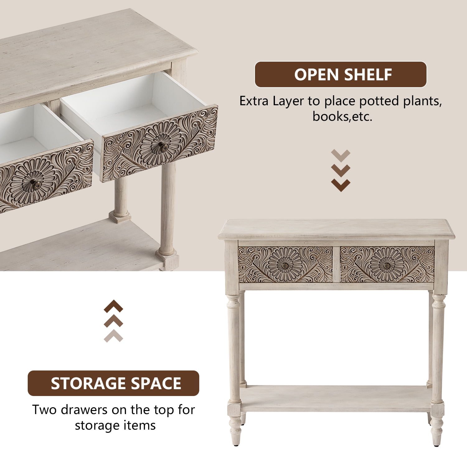 VENTOPYR 32''Vintage Console Table,Solid Wood 2-Drawer Entryway Table