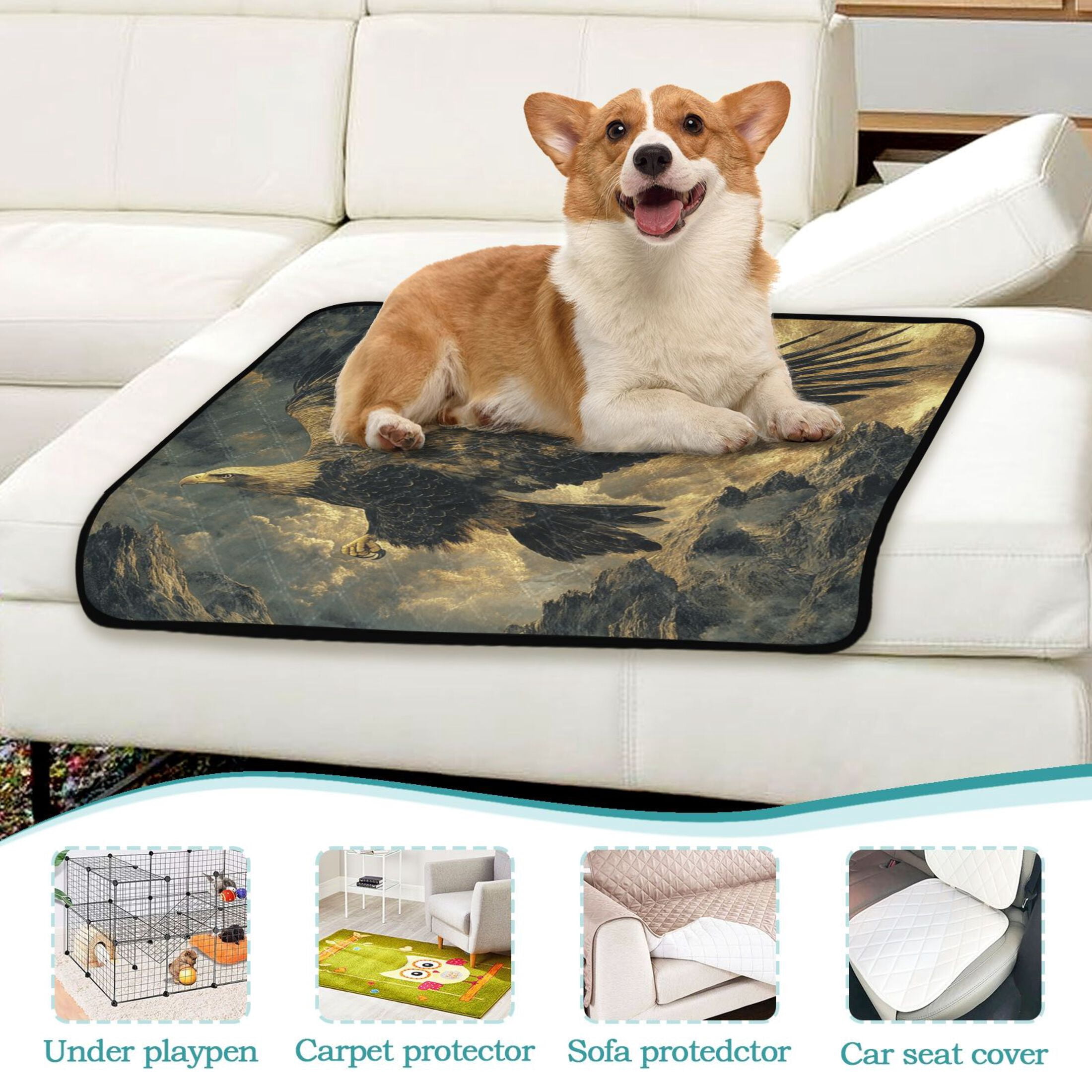 Qxltty Golden Eagle Cat litter Pads Pet Set of 3 Diaper Mats Center Anti-leakage Layer Absorbent Soft and Comfortable