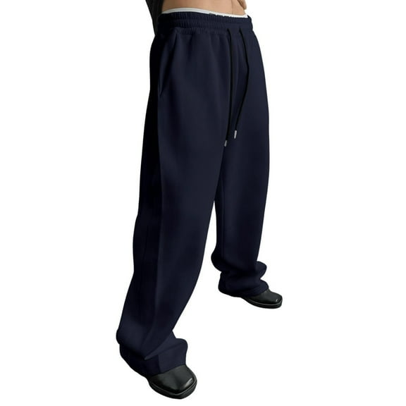 Baggy Sweatpants Men Wide Leg Sweats Pants Loose Cotton Open Bottom Joggers with Pockets Y2k Tall Trousers Streetwear Pants Dark Blue XL