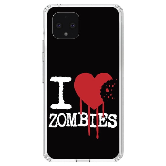 DistinctInk Clear Shockproof Hybrid Case for Google Pixel 4 (5.7" Screen) - TPU Bumper, Acrylic Back, Tempered Glass Screen Protector - I Heart Zombies