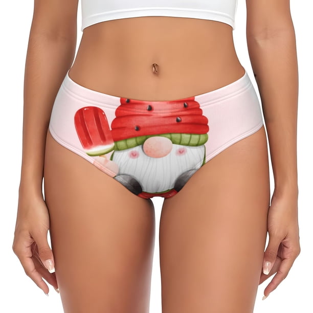 Balery Watermelon Gnome Ropa Interior de Algodón para Mujer con Dibujo – Braguitas Cómodas y Elásticas, Estilo Clásico-Medium