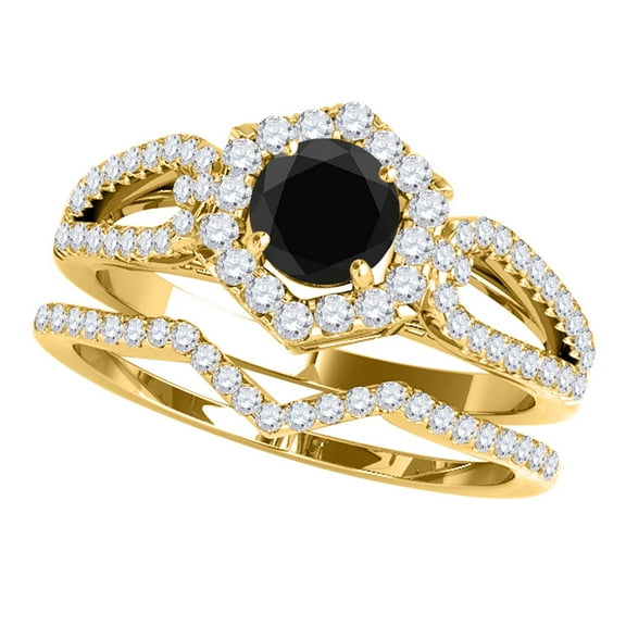 Mauli Jewels Engagement Rings for Women 1.50 Carat Halo Black Diamond Bridal Set Prong-Setting 14k Yellow Gold