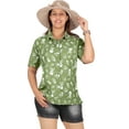thumbnail image 2 of LA LEELA Women's Beach Halloween Costumes Hawaiian Shirt Spooky Skull Print Blouse Tops Short Sleeve Button Down Holiday Party Shirts for Women XXL Allover Bones Green, 2 of 5