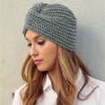 thumbnail image 5 of Women's Cross Twist Turban Knit Beanie Hat Bohemian Solid Color Soft Warm Slouchy Skull Cap Women Headwear, 5 of 6