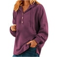 thumbnail image 2 of Women Fall Winter Solid Color V-Neck Button Crop Workout Long Sleeve Sexy Hoodied Tops Pullover Blouse, 2 of 9
