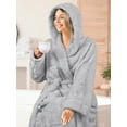 thumbnail image 5 of PAVILIA Women Hooded Plush Soft Robe | Fluffy Warm Fleece Sherpa Shaggy Bathrobe (L/XL, Light Gray), 5 of 7