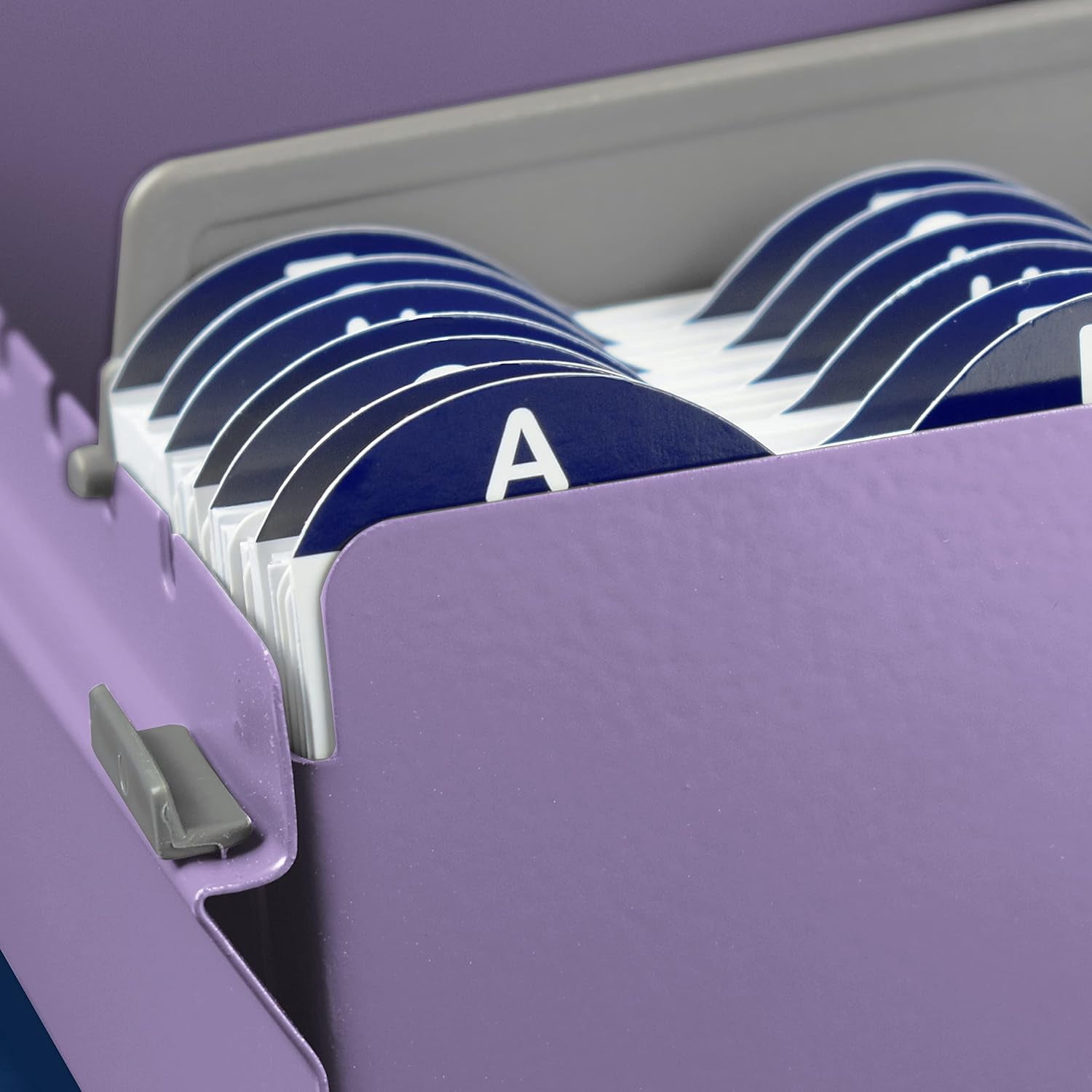 Acrimet Index Business Card Size File Holder Organizer Box Metal Base Heavy Duty (AZ Index Cards and Divider Included) (Purple Color with Clear Crystal Plastic Lid Cover)