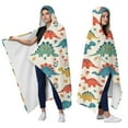 thumbnail image 2 of Wearable Blanket,Beige Cartoon Dinosaurs Flowers Pattern Hooded Wearable Flannel Blanket for Adults & Teens,Winter Poncho Shawl Wrap Cape Cozy Anti-Pill,60"x80", 2 of 5