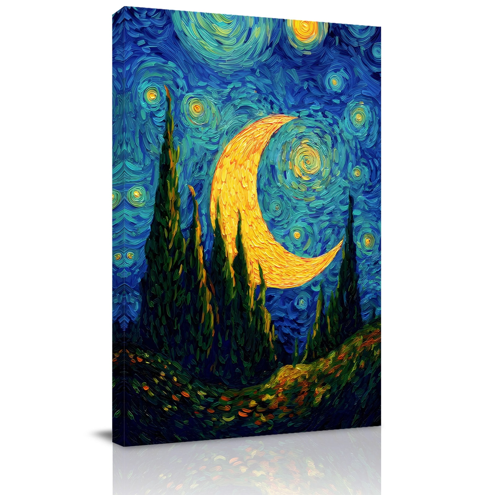 Canvas Wall Art Starry Moon Framed Canvas Prints for Bathroom Hallway Modern Abstract Art Forest Small Gallery Wrapped Wall Decor for Home Office Gifts 8 x10 Ship Next Day