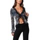 thumbnail image 2 of Lucakuins Blusa de Manga Larga para Mujer, Color Sólido/Impreso Cuello en V Casual Encaje Patchwork Split Tops Lucakuins S-XL, 2 of 5