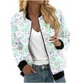 thumbnail image 2 of Ftwytp Women Floral Print Bomber Jacket Full Zip Slim Fit Long Sleeve Hoodless Lightweight Baseball Jacket Coat Casual Sweatshirts Jacket Leisure Coats, 2 of 5
