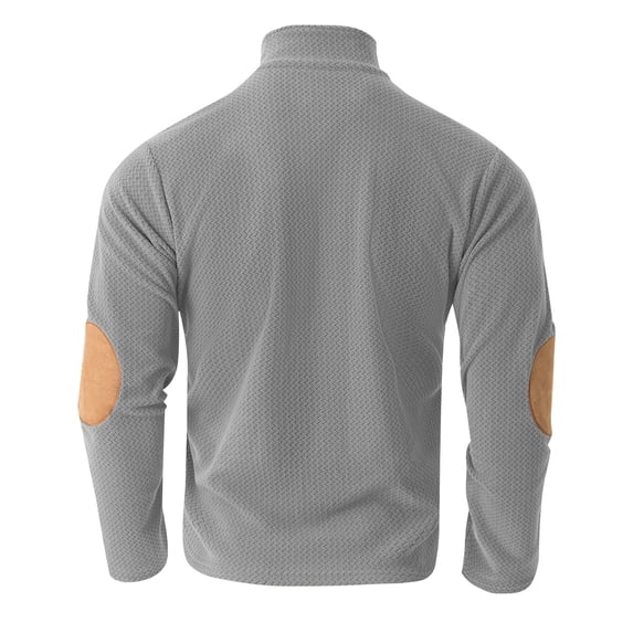 Aestivo Men's Full Zip Fleece Jacket, Elbow Patch Outerwear Coat, Long Sleeve Casual Top for Outdoor Work Leisure, Gray XL