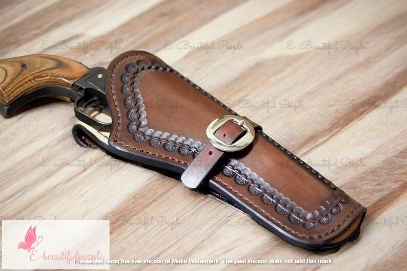 Genuine Leather Gun Holster Buckle Belt Handcrafted Revolver Cowboy Western- Barrel size :"4-5"