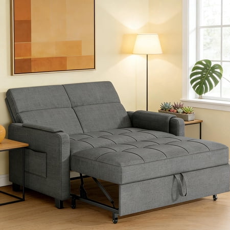 Lofka Pull Out Sleeper Sofa Bed, 51" Convertible Recliner Chair with Adjustable Backrest for Small Apartments, Gray
